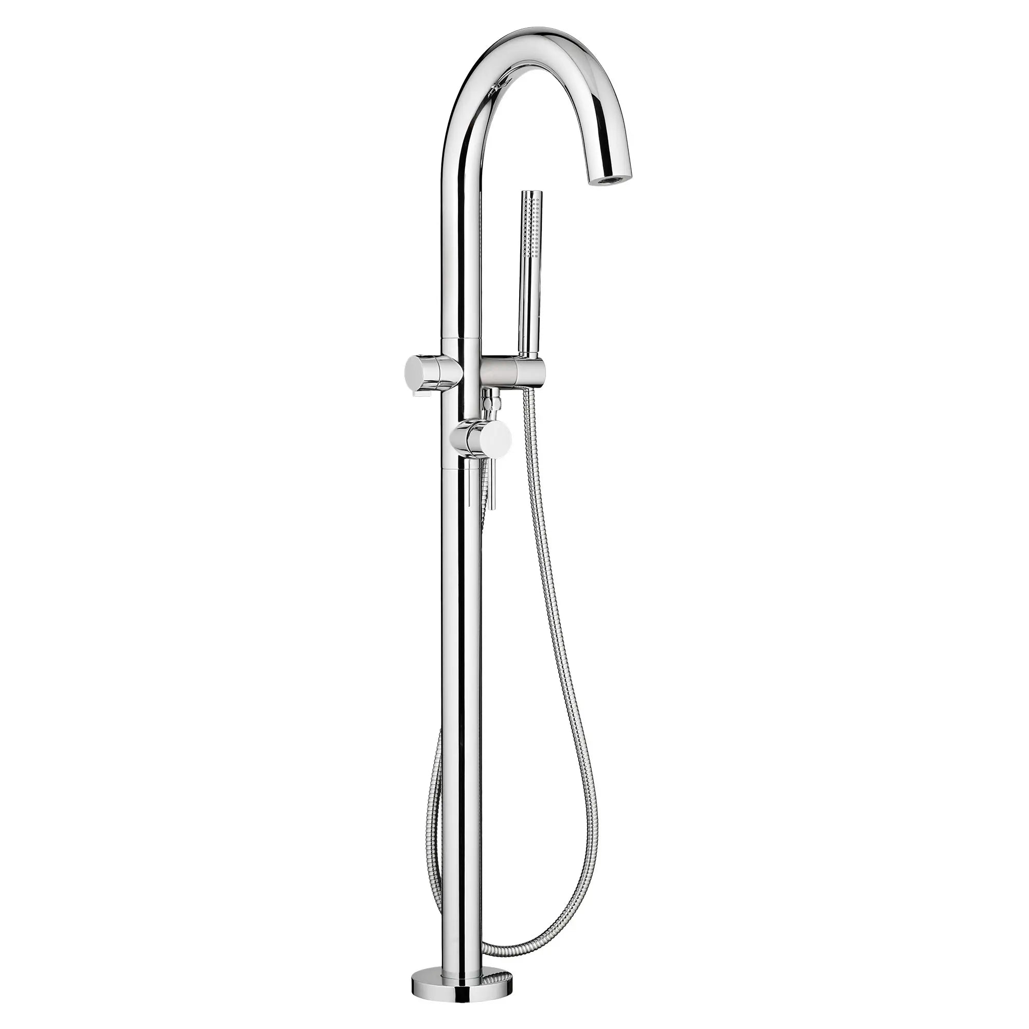 Contemporary Round Freestanding Tub Faucet with Personal Shower for Flash Rough-in Valve with Lever Handle — image 1